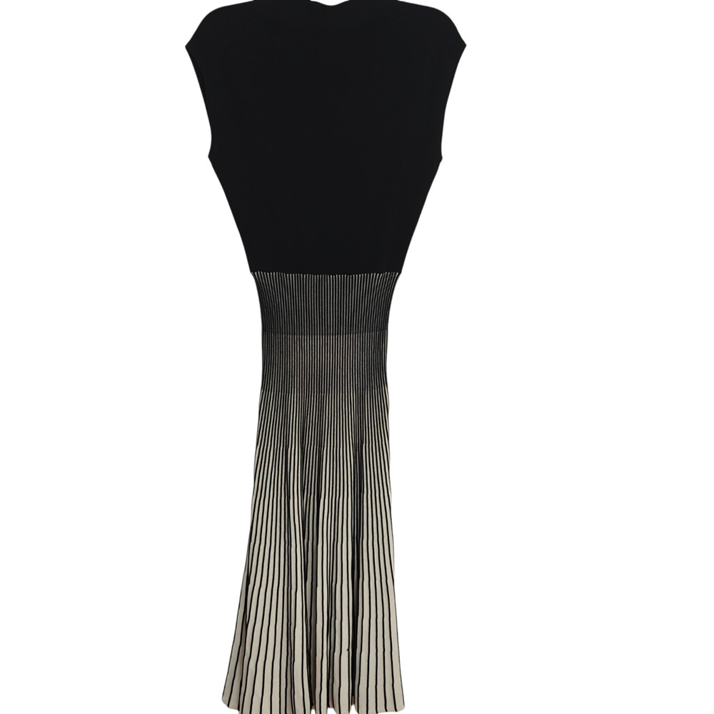 Reiss Cedrica Plisse Midi Dress Size 2 Black & White Stretch Chic Career Dinner - Picture 6 of 10